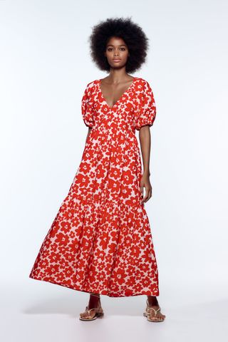 Zara + Printed Poplin Dress