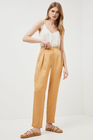 Karen Millen + Linen Mix Soft Military Detail Capri Trousers