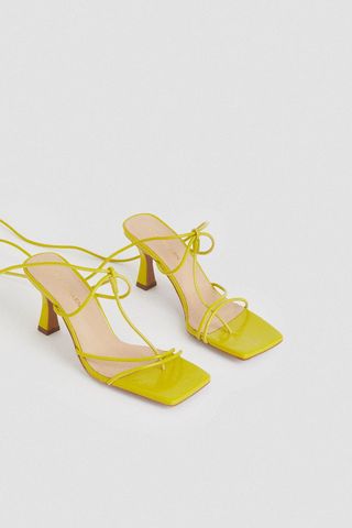 Karen Millen + Leather Ankle Tie Heeled Sandal