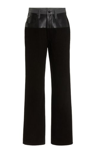 Goldsign + Leather-Trimmed Rigid High-Rise Straight-Leg Jeans