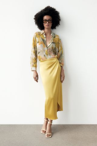 Zara + Ruched Satin Effect Skirt