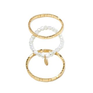 Scoop + Faux Pearl and 14K Gold Flash-Plated Stretch Bracelet