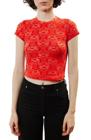 Eckhaus Latta + Shrunk Floral Jacquard Crop Mesh T-Shirt