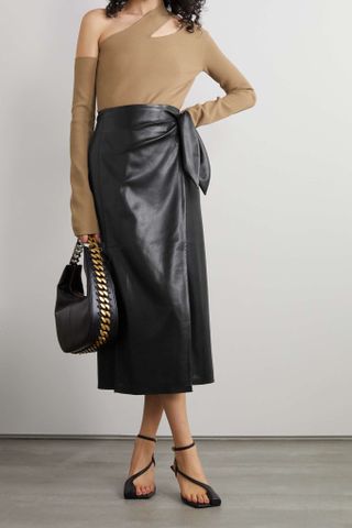 Nanushka + Amas Vegan Leather Wrap Midi Skirt