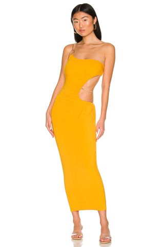 Weworewhat + Snake Chain Cut Out Maxi Dress in Tangerine