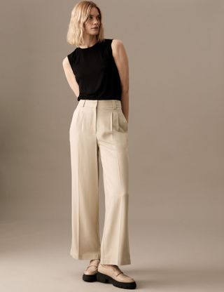 Autograph + Pleat Front Wide Leg Trousers With Wool