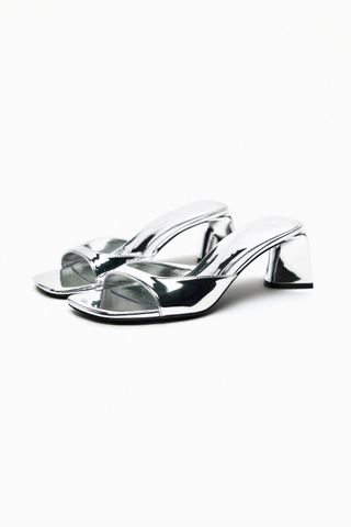 Zara + Metallic Block Heel Sandal