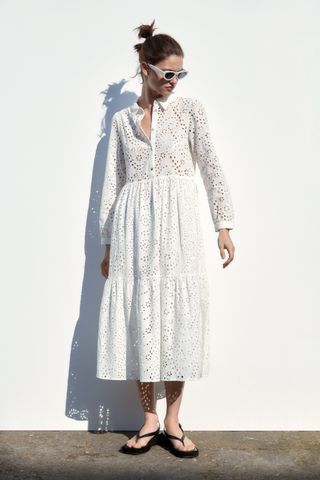 Zara + Openwork Embroidery Midi Dress