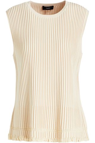 Theory + Pointelle-Trimmed Ribbed-Knit Top