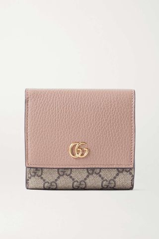 Gucci + GG Marmont Petite Medium Textured-Leather and Printed Coated-Canvas Wallet