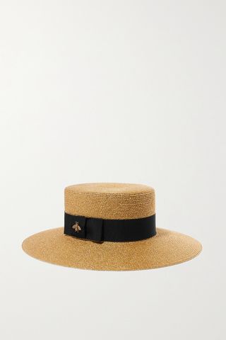 Gucci + Grosgrain-Trimmed Glittered Straw Hat