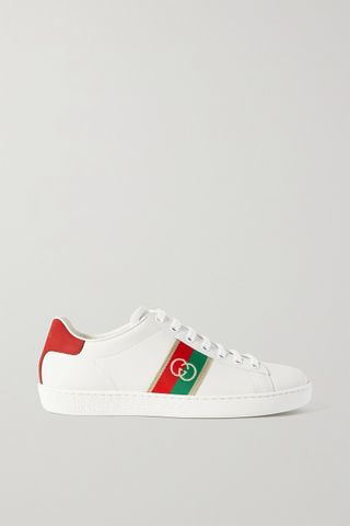 Gucci + Ace Webbing-Trimmed Leather Sneakers