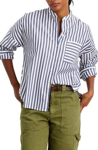 Alex Mill + Mixed Stripe Band Collar Button-Up Shirt