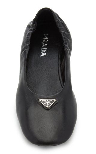 Prada + Logo-Detailed Leather Ballet Flats