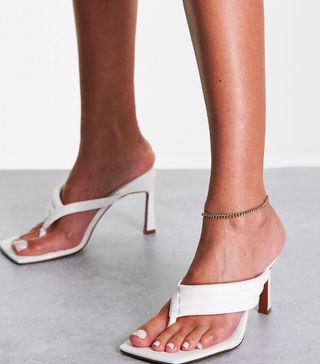 ASOS Design + Wide Fit Herring Padded Toe Thong Heeled Sandals in White