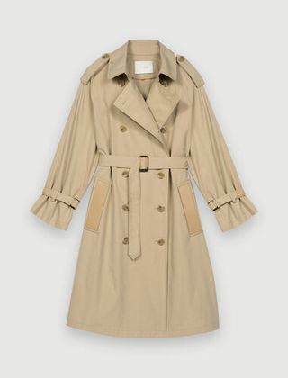 Maje + Belted Trench Coat With Leather Patches
