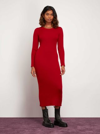 Omnes + Emmeline Merino Wool Midi Dress in Red
