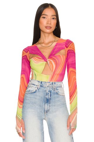 Afrm + Roshni Top in Abstract Spring Wave