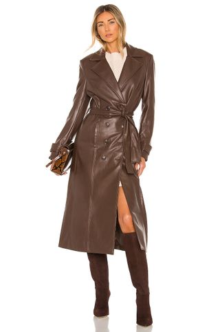 Bardot + Vegan Leather Trench Coat in Chocolate