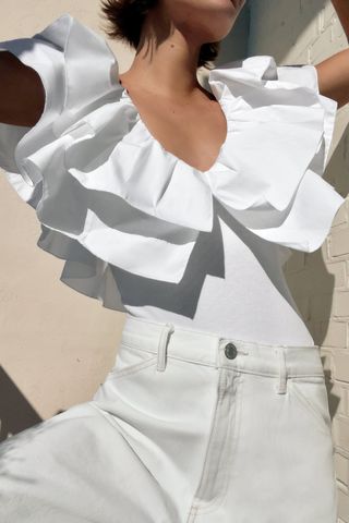 Zara + Poplin Ruffle Bodysuit