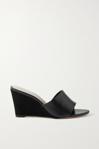 Porte & Paire + Leather and Suede Wedge Mules