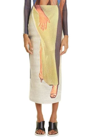 Elliss + Handsy Print Recycled Polyester Blend Midi Skirt