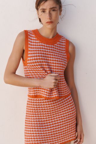 Zara + Plaid Crochet Top