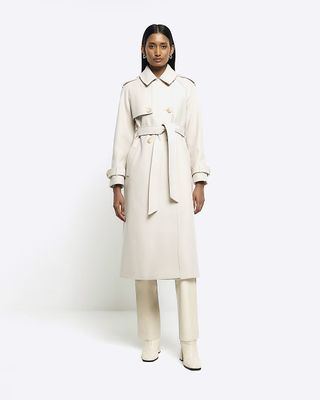 River Island + Cream Belted Longling Trench Coat