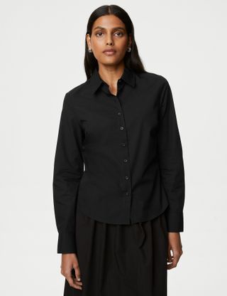 M&S Collection + Cotton Rich Fitted Collared Shirt