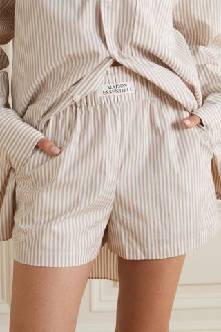 Maison Essentiele + Striped Organic Cotton-Poplin Pajama Shorts
