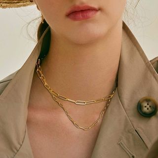Rwqian + Layered Paperclip Chain Link Necklace