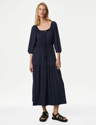 M&S Collection + Jersey Square Neck Midi Waisted Dress