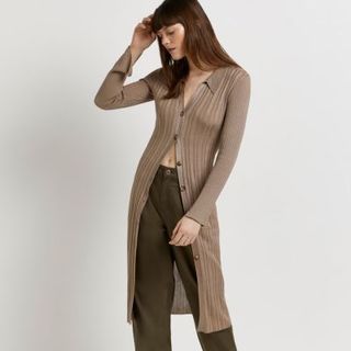River Island + Brown Knitted Longline Cardigan