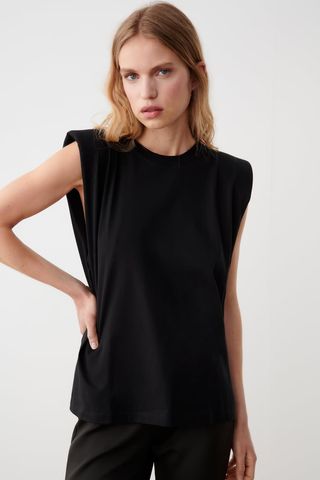 Zara + Shoulder Pad Cotton T-Shirt