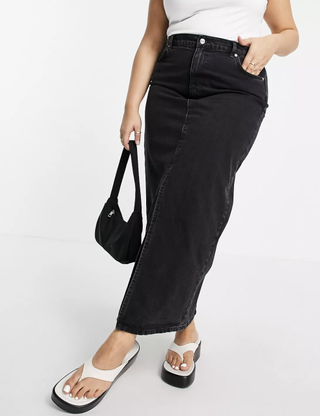 ASOS Design + Organic Cotton Blend Denim 90's Midi Skirt in Washed Black