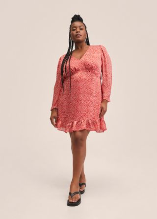 Mango + Printed Dress With Balloon Sleeves