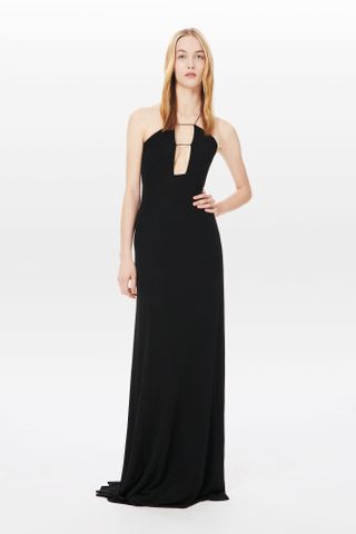 Victoria Beckham + Halter Floor-Length Dress in Black