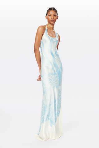 Victoria Beckham + Printed Floor Length Cami Dress in White and Oxford Blue