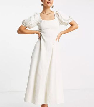& Other Stories + Princess Seam Midi Dress With Open Back in White