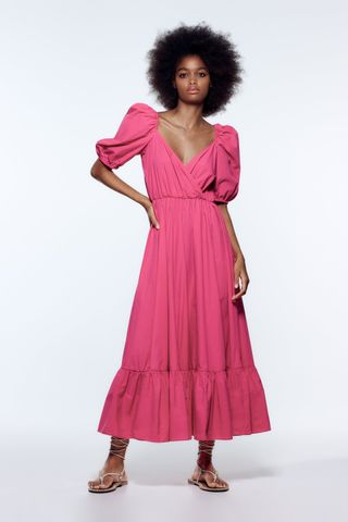 Zara + Puff Sleeve Midi Dress