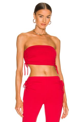 H:Ours + Meghan Ruched Knit Tube Top in Cherry Red