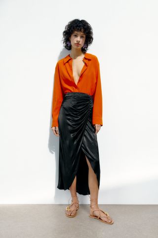 Zara + Draped Midi Skirt