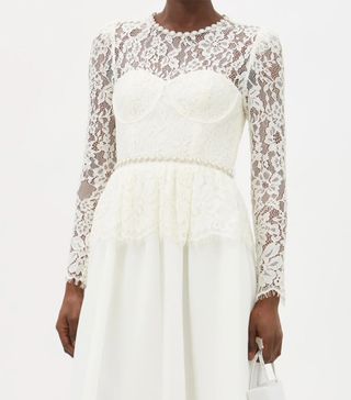 Self Portrait + Faux-Pearl Embellished Lace and Crepe Dress