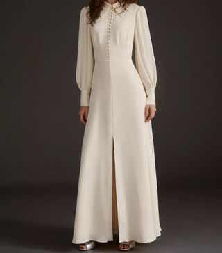 LK Bennett + Harlow Ivory Satin Crepe Long Wedding Dress