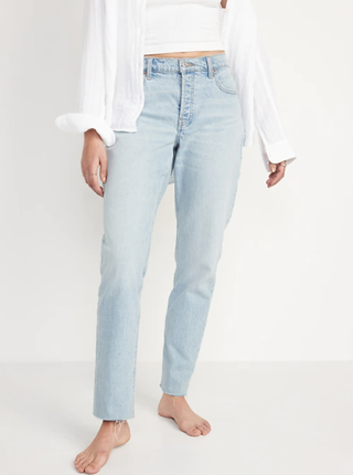 Old Navy + High-Waisted Slouchy Straight Button-Fly Cut-Off Jean