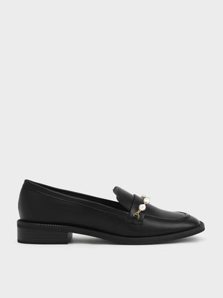 Charles & Keith + Black Beaded Penny Loafers
