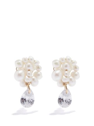 Completedworks + Pearl, Crystal & 14kt Gold-Vermeil Drop Earrings