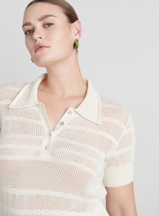 Who What Wear Collection + Betsy Crochet Bamboo-Cotton Blend Knit Polo