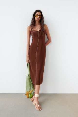Zara + Contrast Topstitched Tube Dress