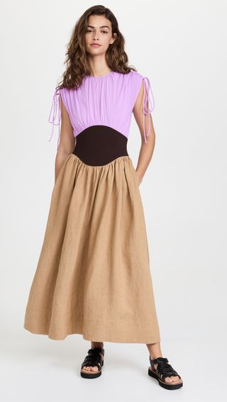 Tory Burch + Silk Chiffon Linen Burlap Dress